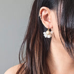 Wedding Flower Earrings Ethereal Drop in White Model