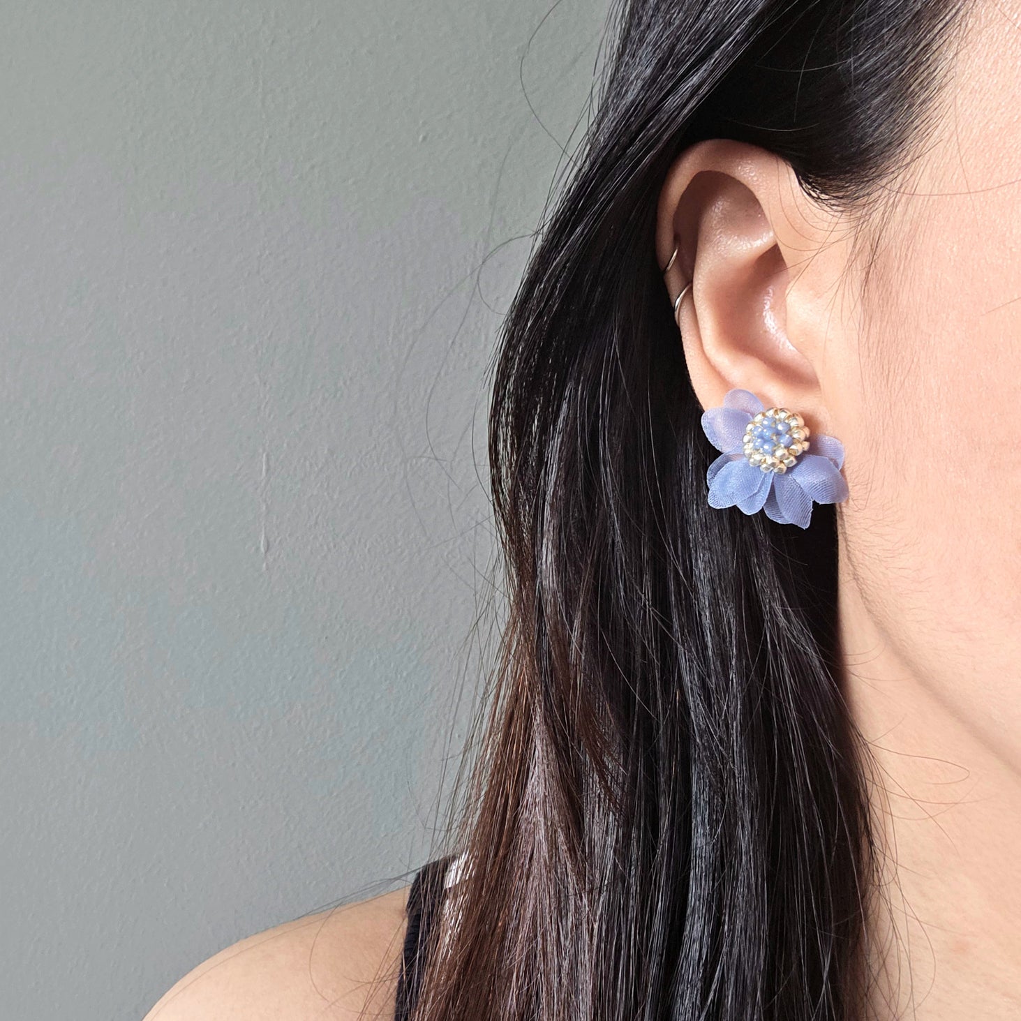 Ethereal Stud Earrings in Blue Model