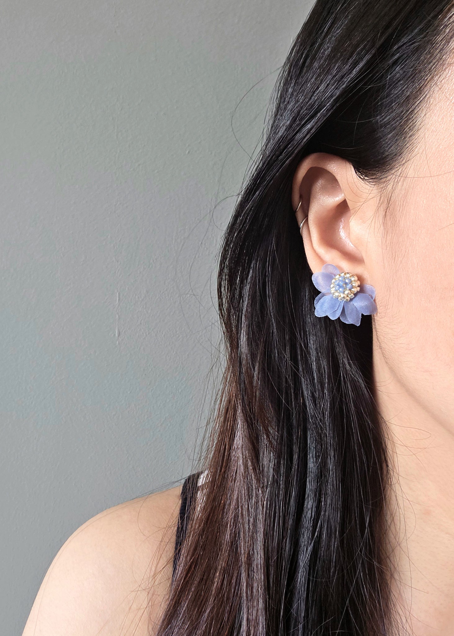 Ethereal Stud Earrings in Blue Model