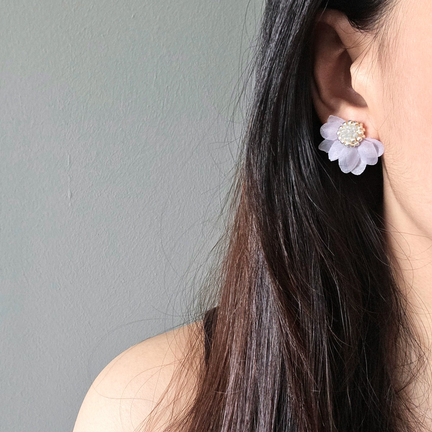 Ethereal Stud Earrings in Grey Model