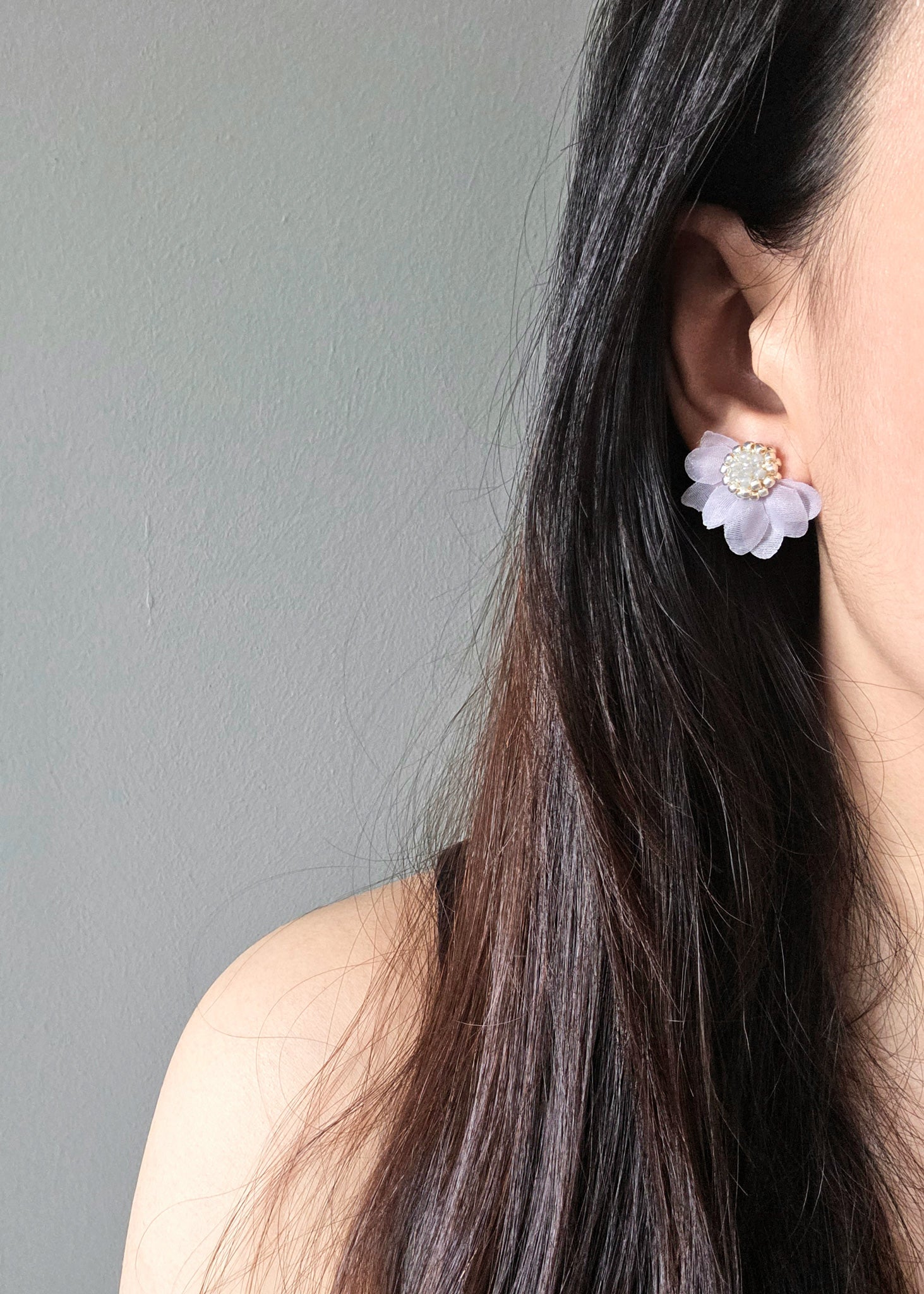 Ethereal Stud Earrings in Grey Model