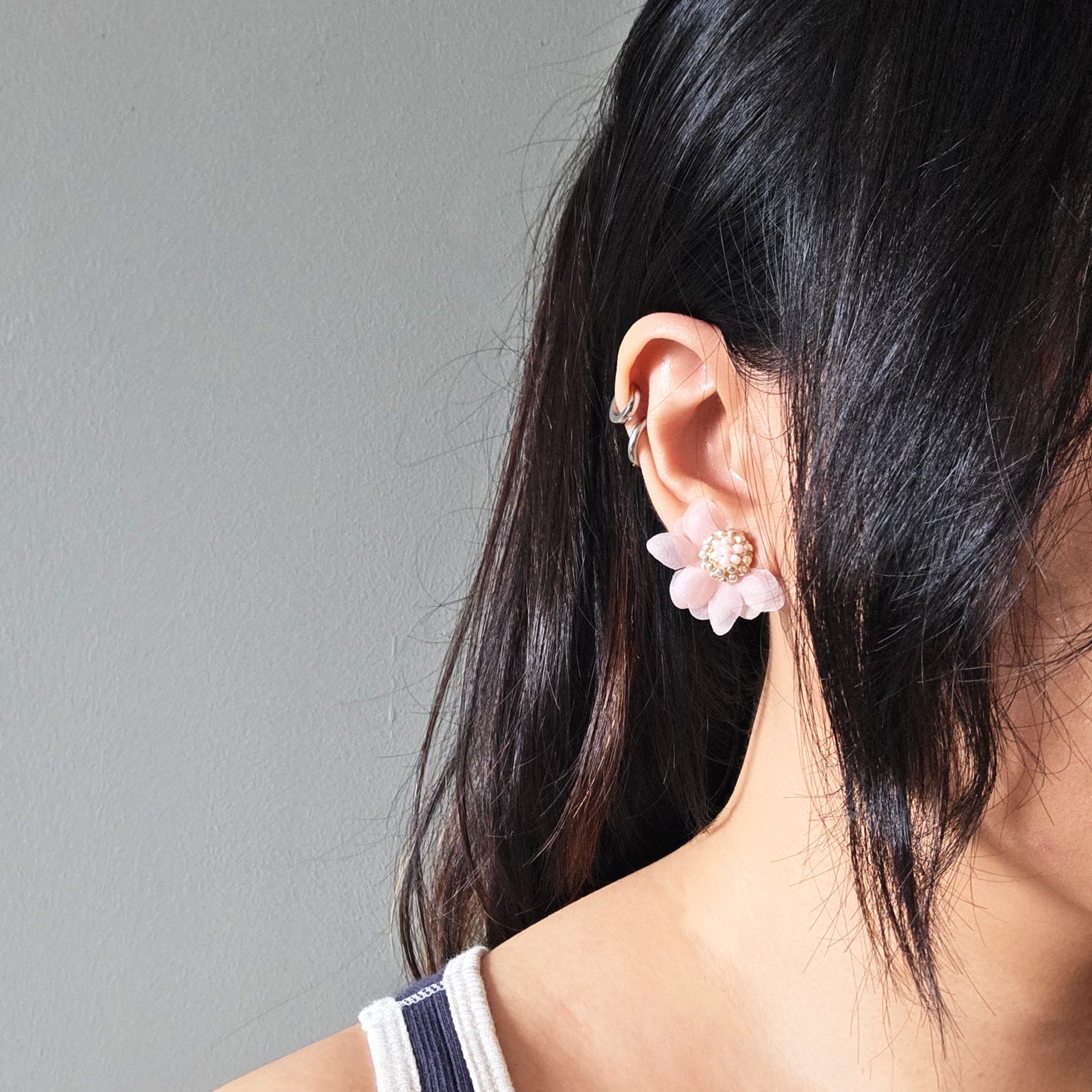 Light Pink Flower Earrings Model Ethereal Stud