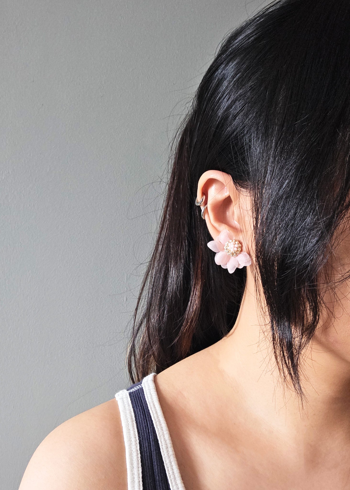 Light Pink Flower Earrings Model Ethereal Stud