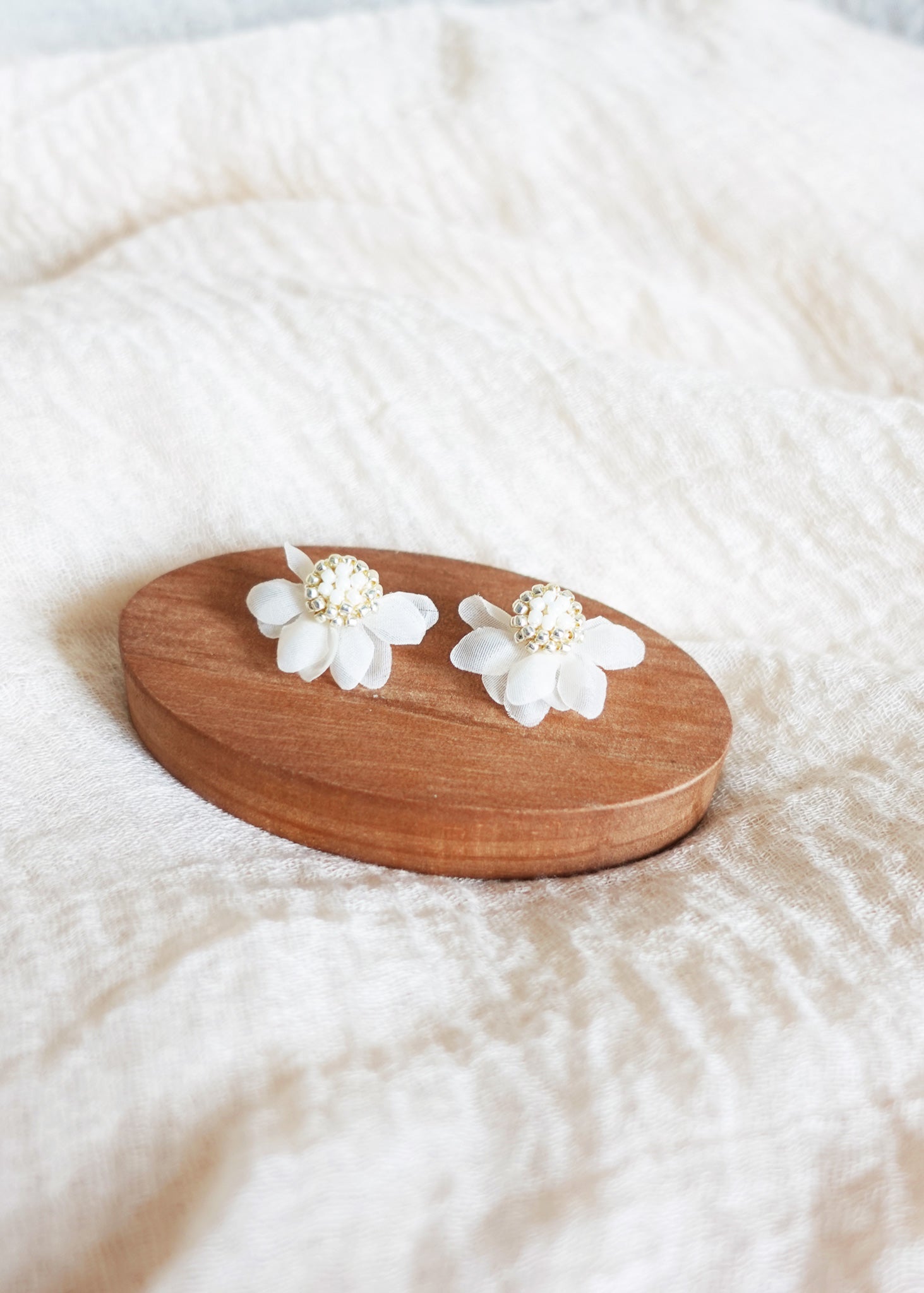 Ethereal Stud Earrings in White Display Front