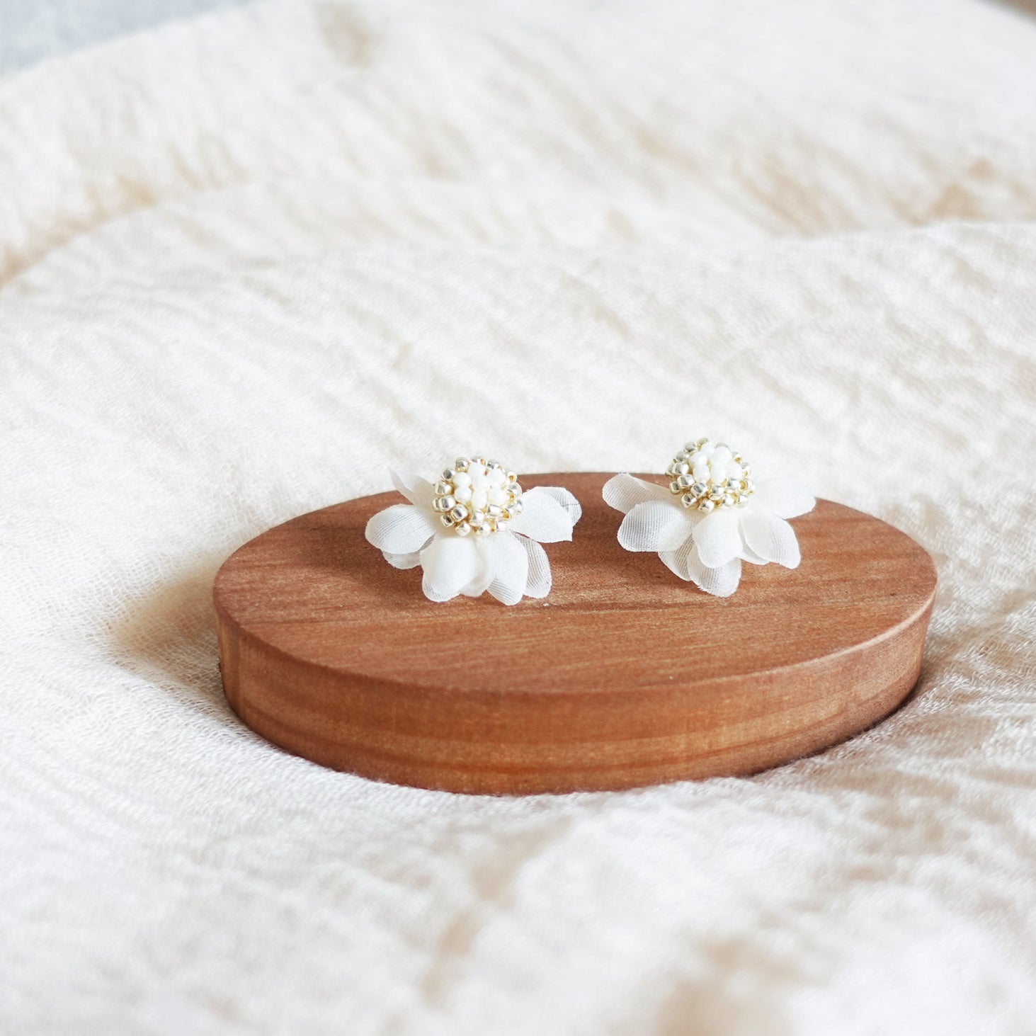 Ethereal Stud Earrings in White Display Left