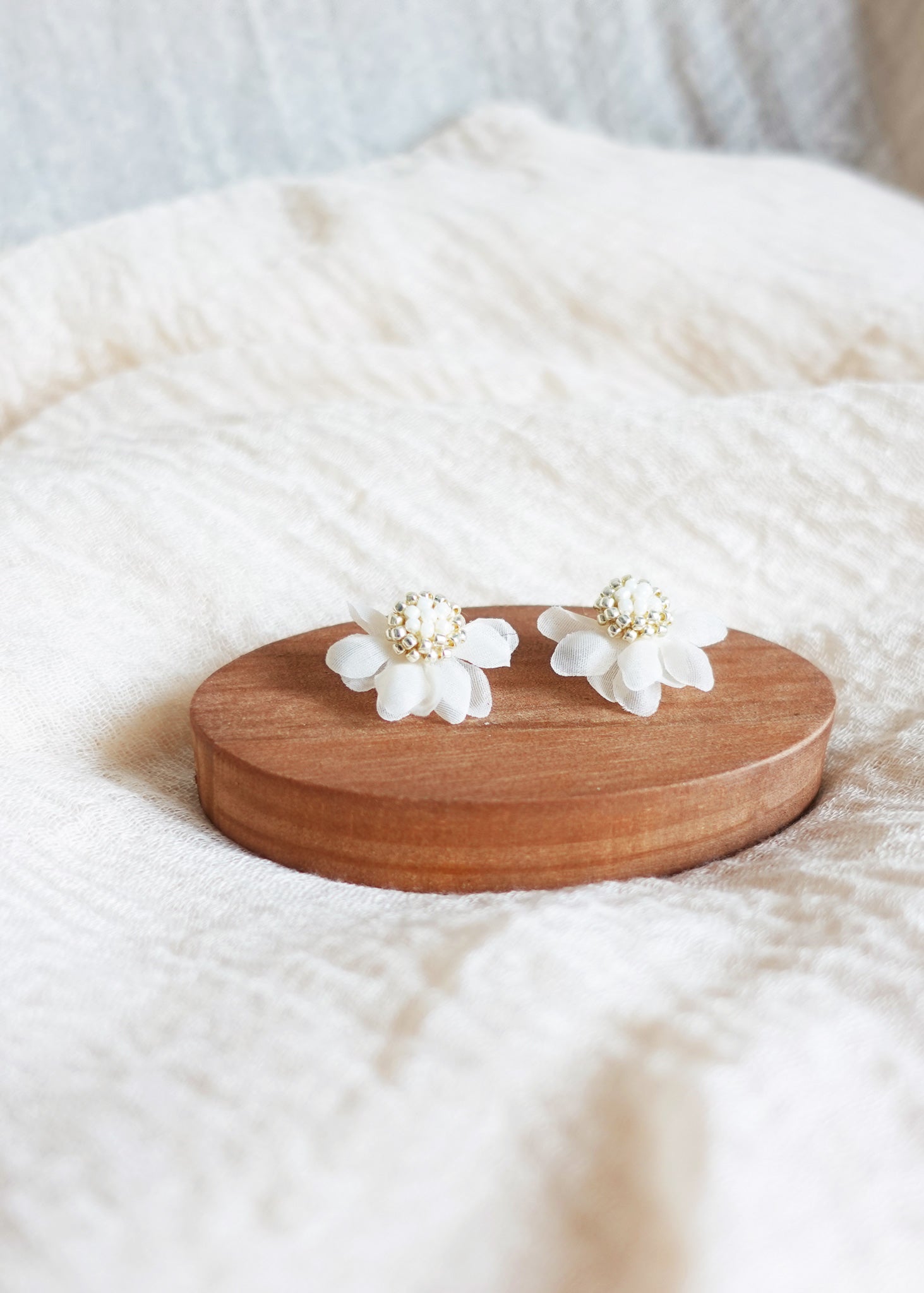 Ethereal Stud Earrings in White Display Left