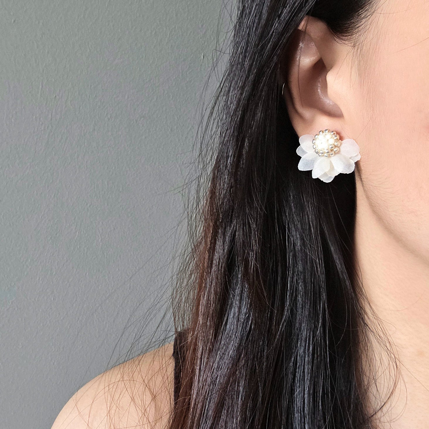 Ethereal Stud Earrings in White Model