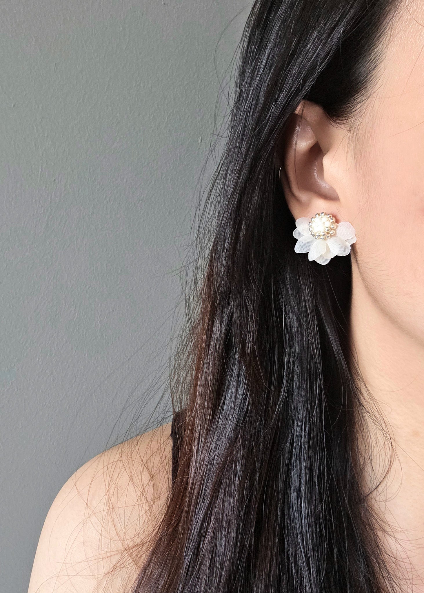 Ethereal Stud Earrings in White Model