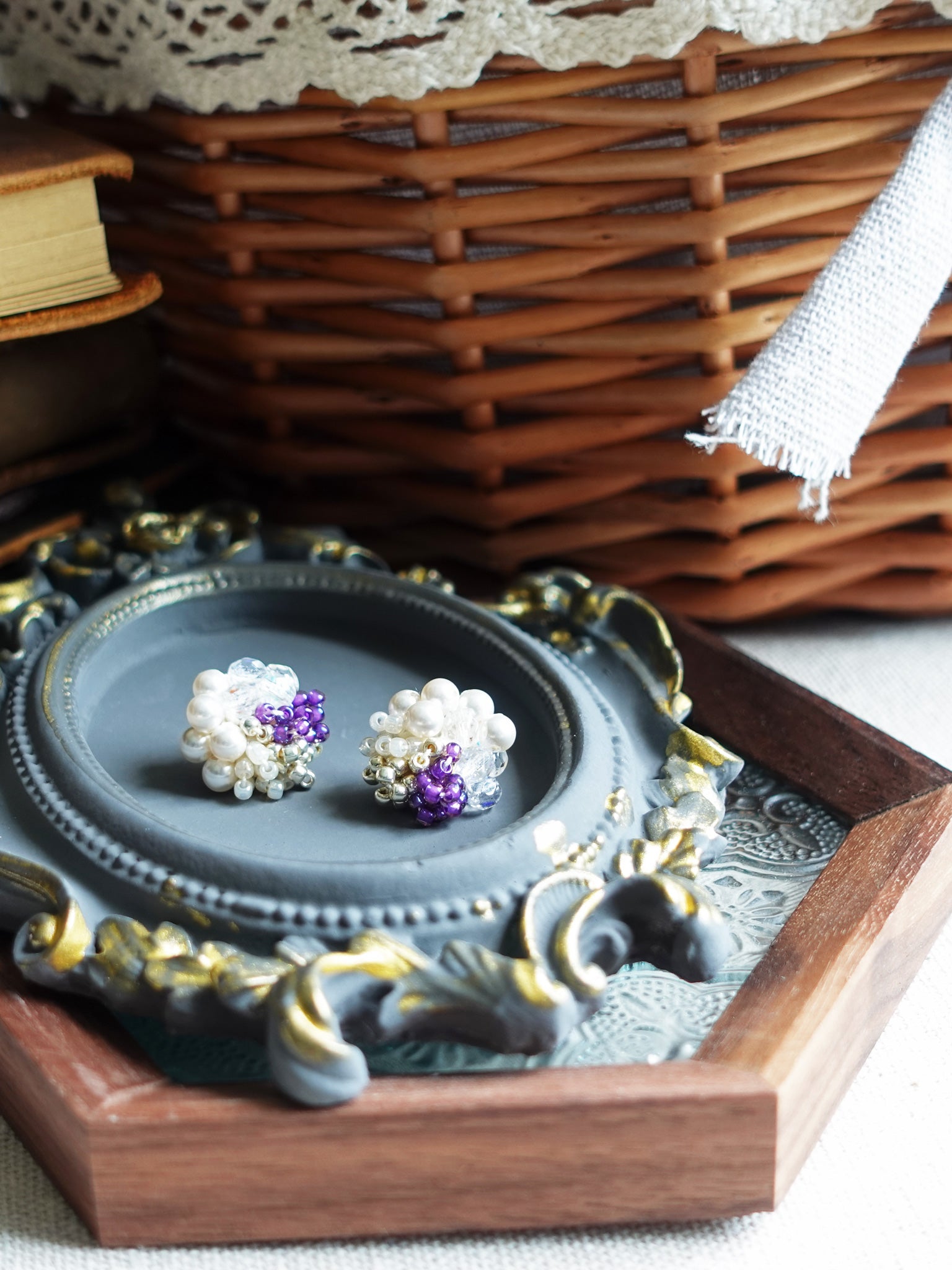 Fantasia Stud Earrings in Royal Purple Black Plate