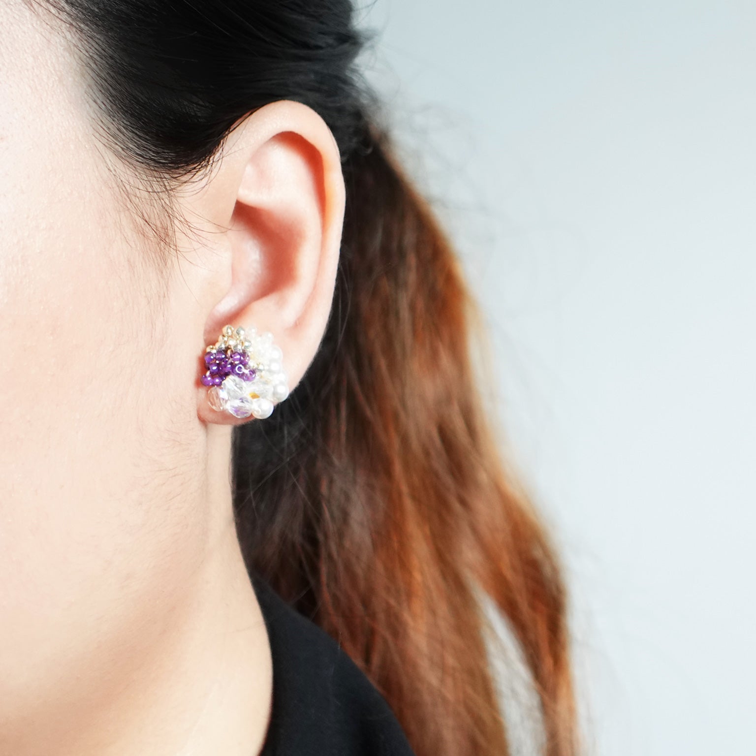 Fantasia Stud Earrings in Royal Purple Model