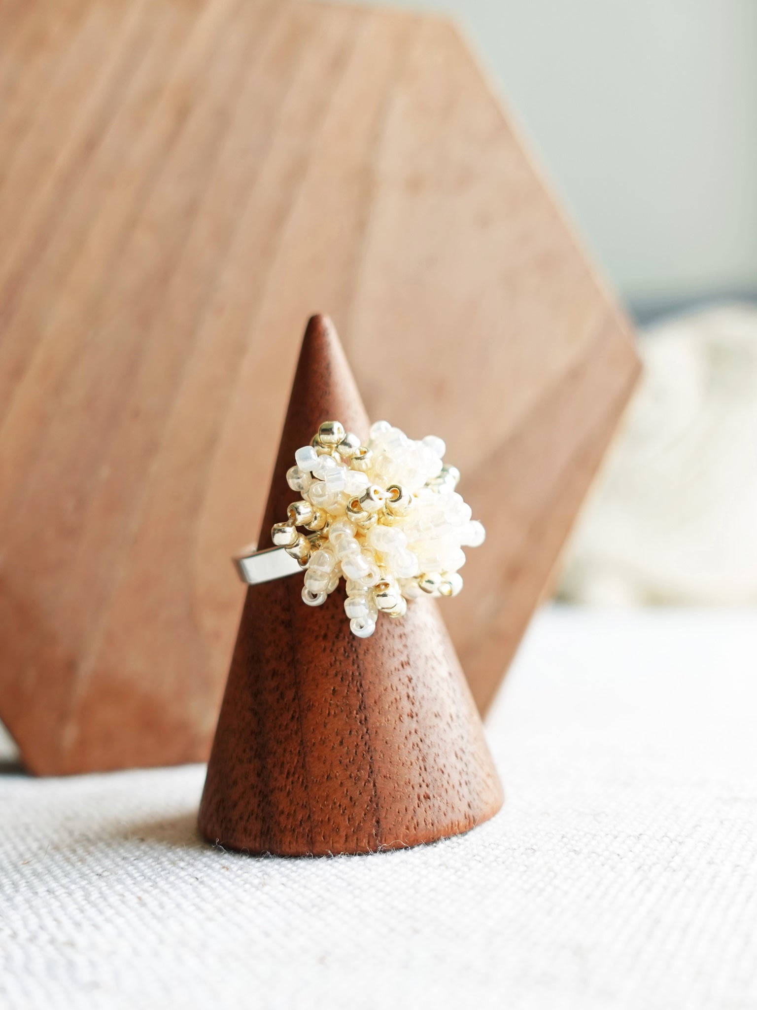 Fluffy Star Dust Ring in Ivory Left