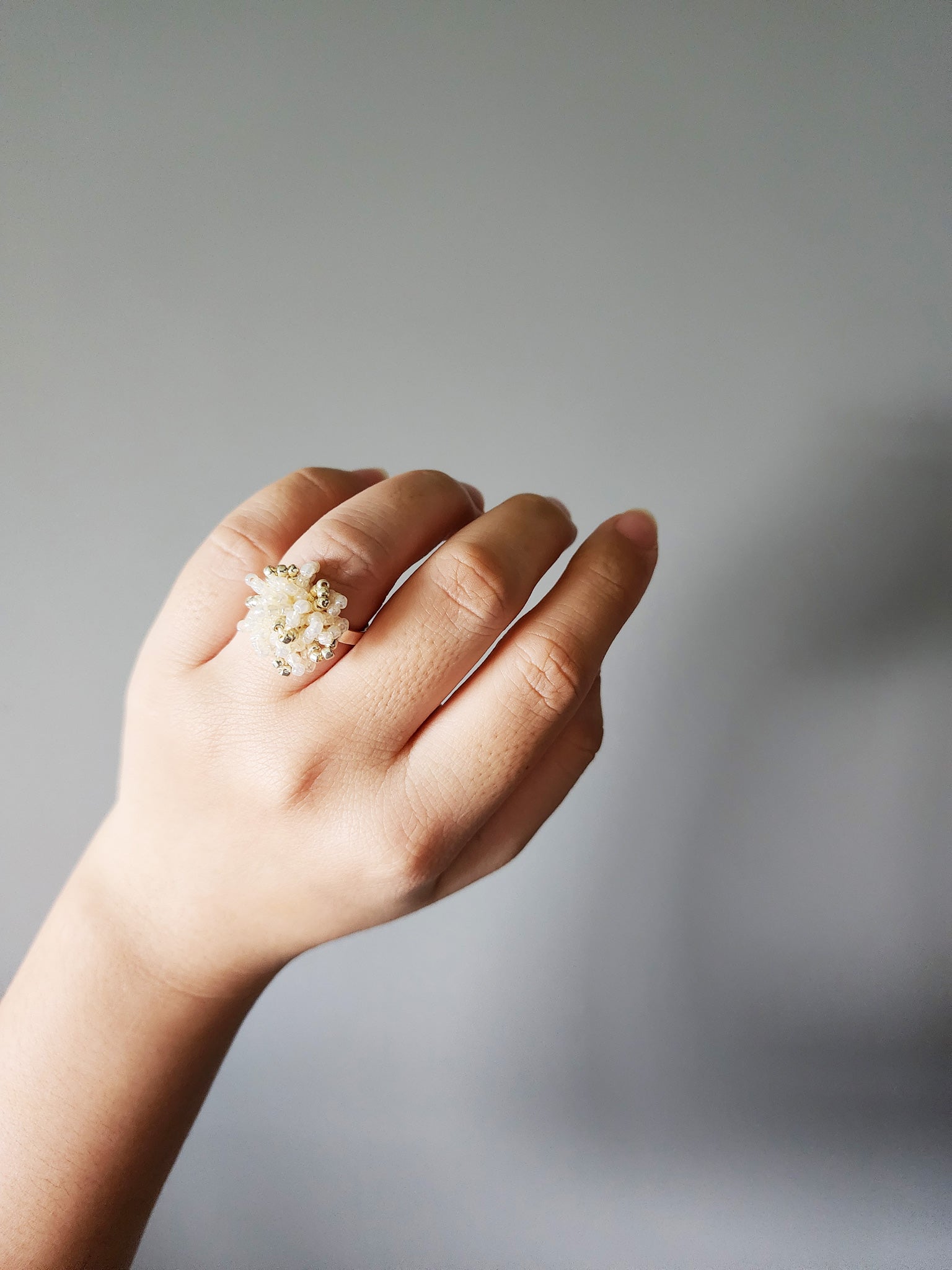 Fluffy Star Dust Ring in Ivory Model