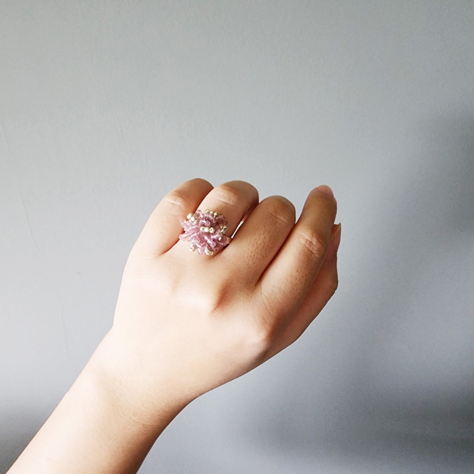 Fluffy Star Dust Ring in Mauve Purple Model