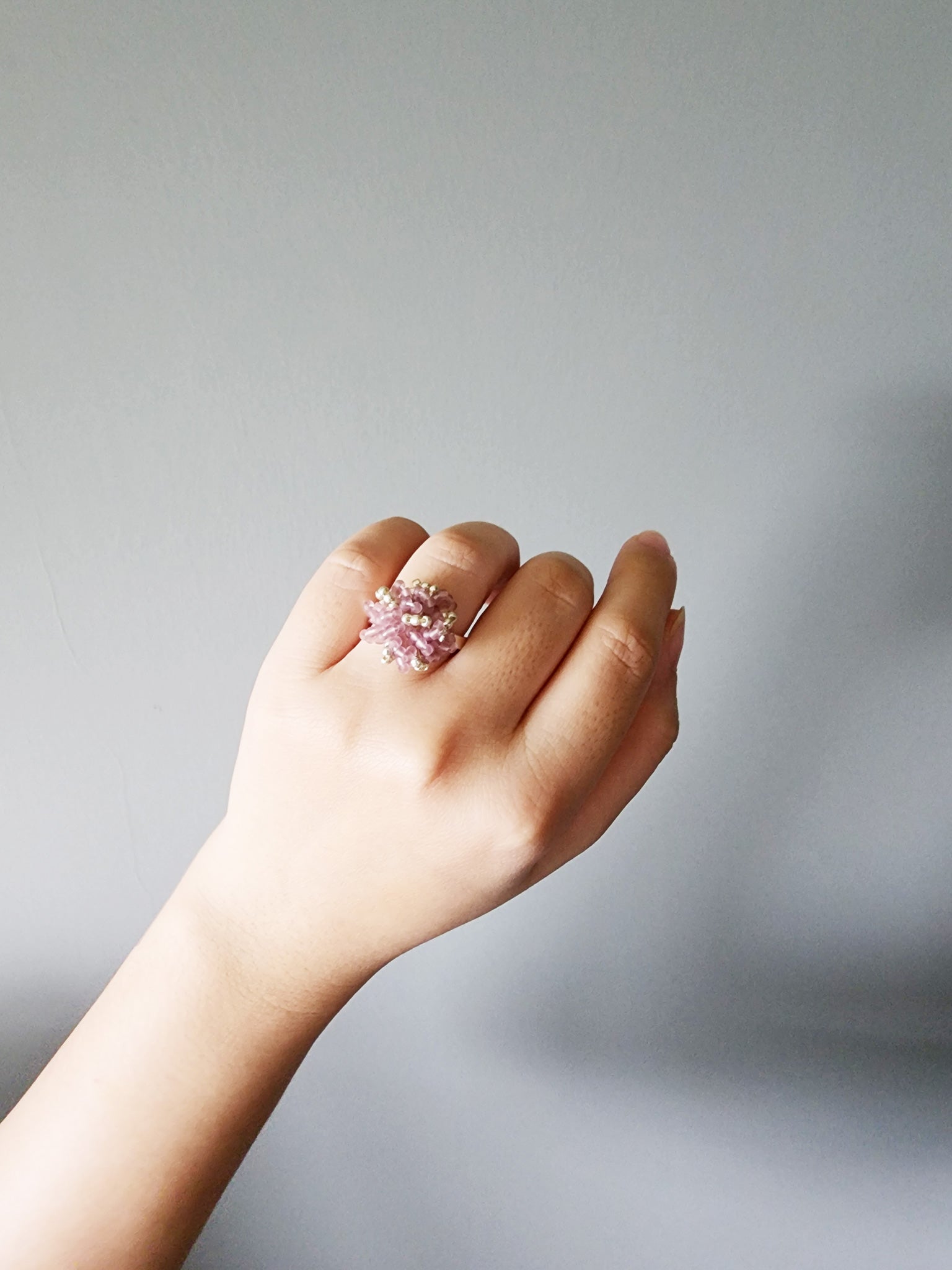 Fluffy Star Dust Ring in Mauve Purple Model