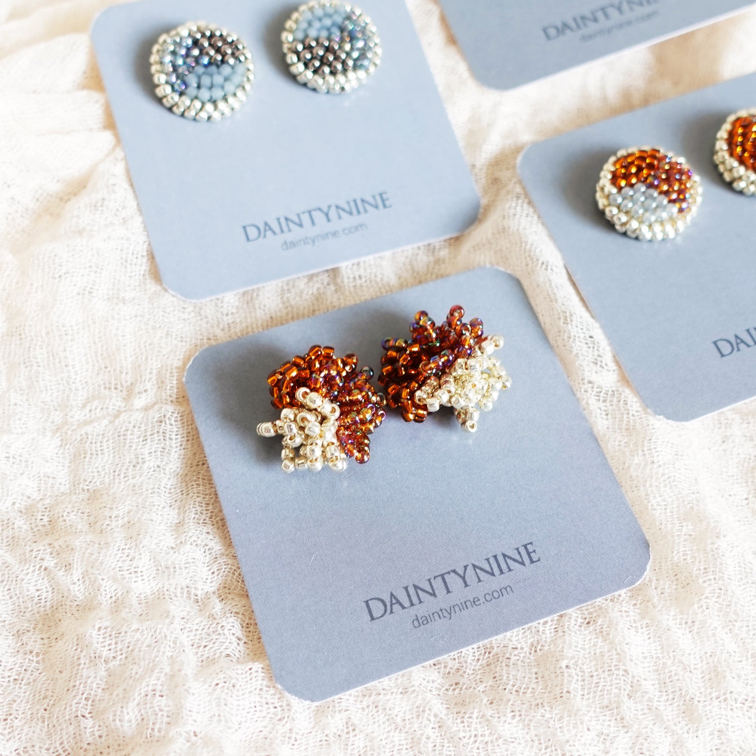 Fluffy Trio Earrings in Brown Card