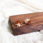 Fluffy Trio Earrings in Brown Display Front