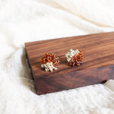 Fluffy Trio Earrings in Brown Display Front
