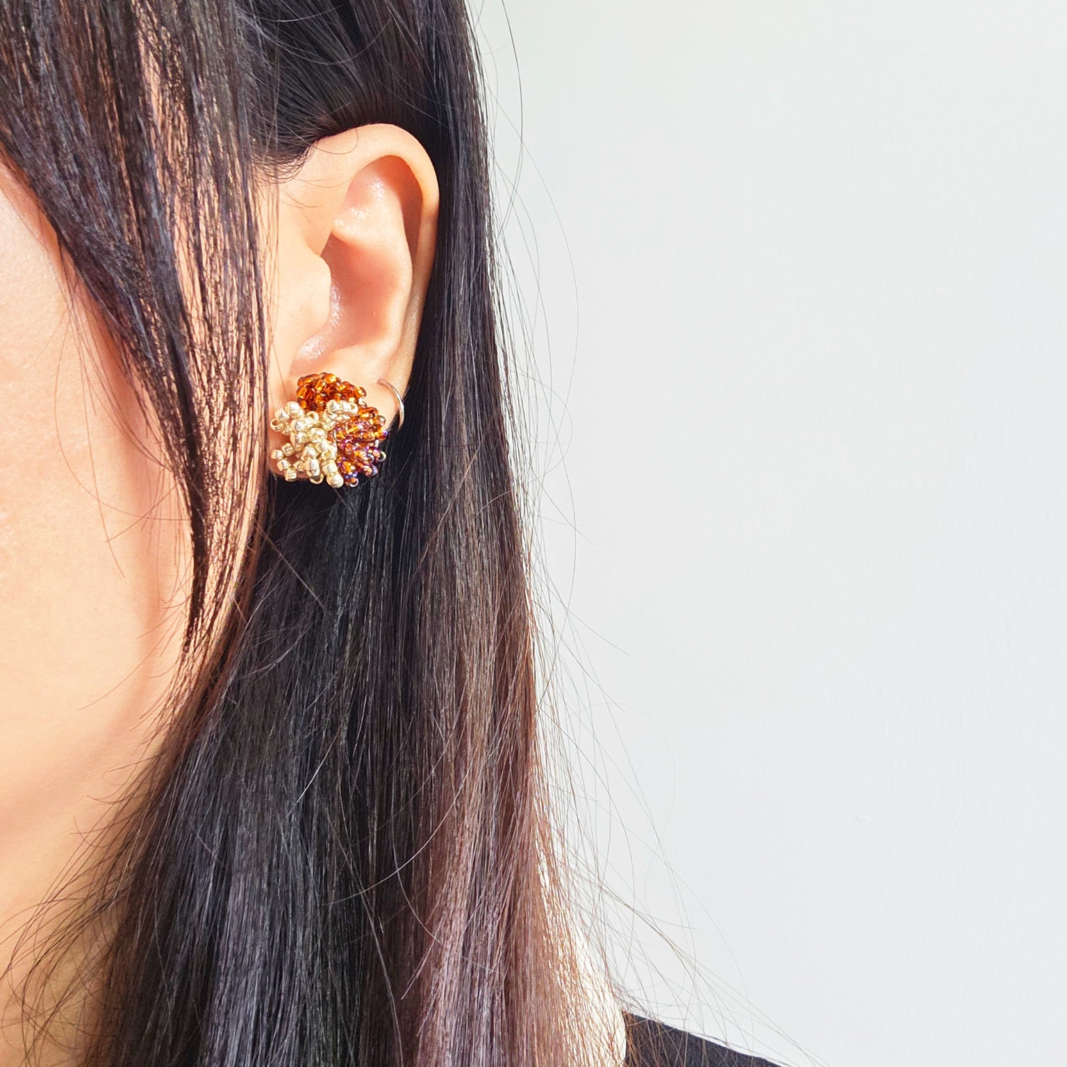 Fluffy Trio Earrings in Brown Model