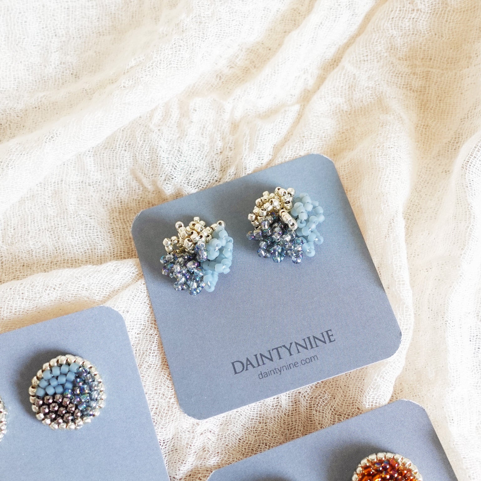 Fluffy Trio Earrings in Mystic Grey Card
