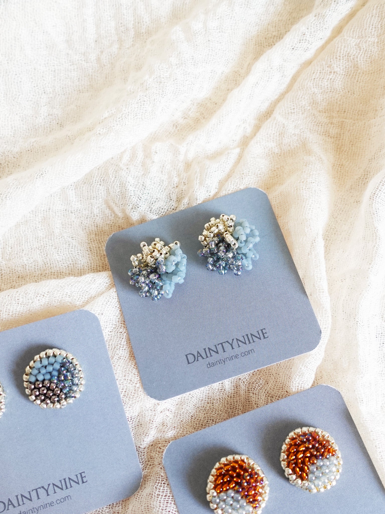 Fluffy Trio Earrings in Mystic Grey Card