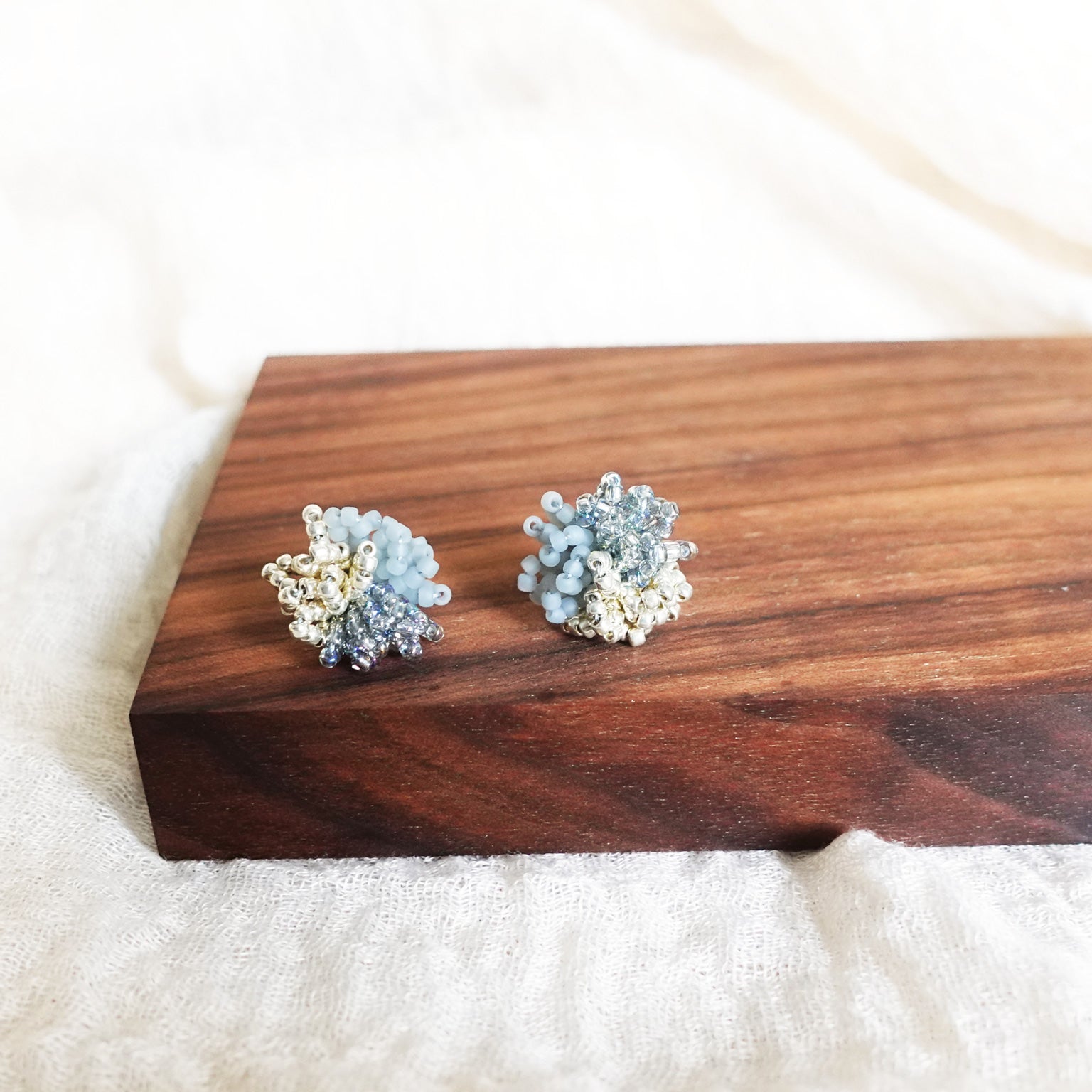 Fluffy Trio Earrings in Mystic Grey Display Front 1