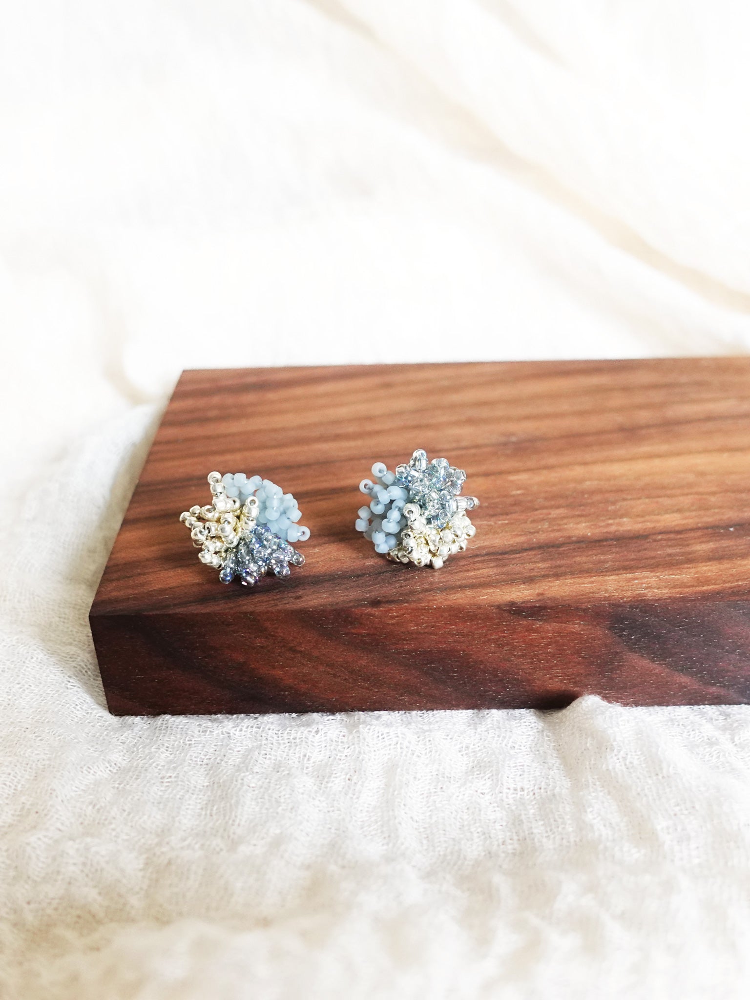 Fluffy Trio Earrings in Mystic Grey Display Front 1