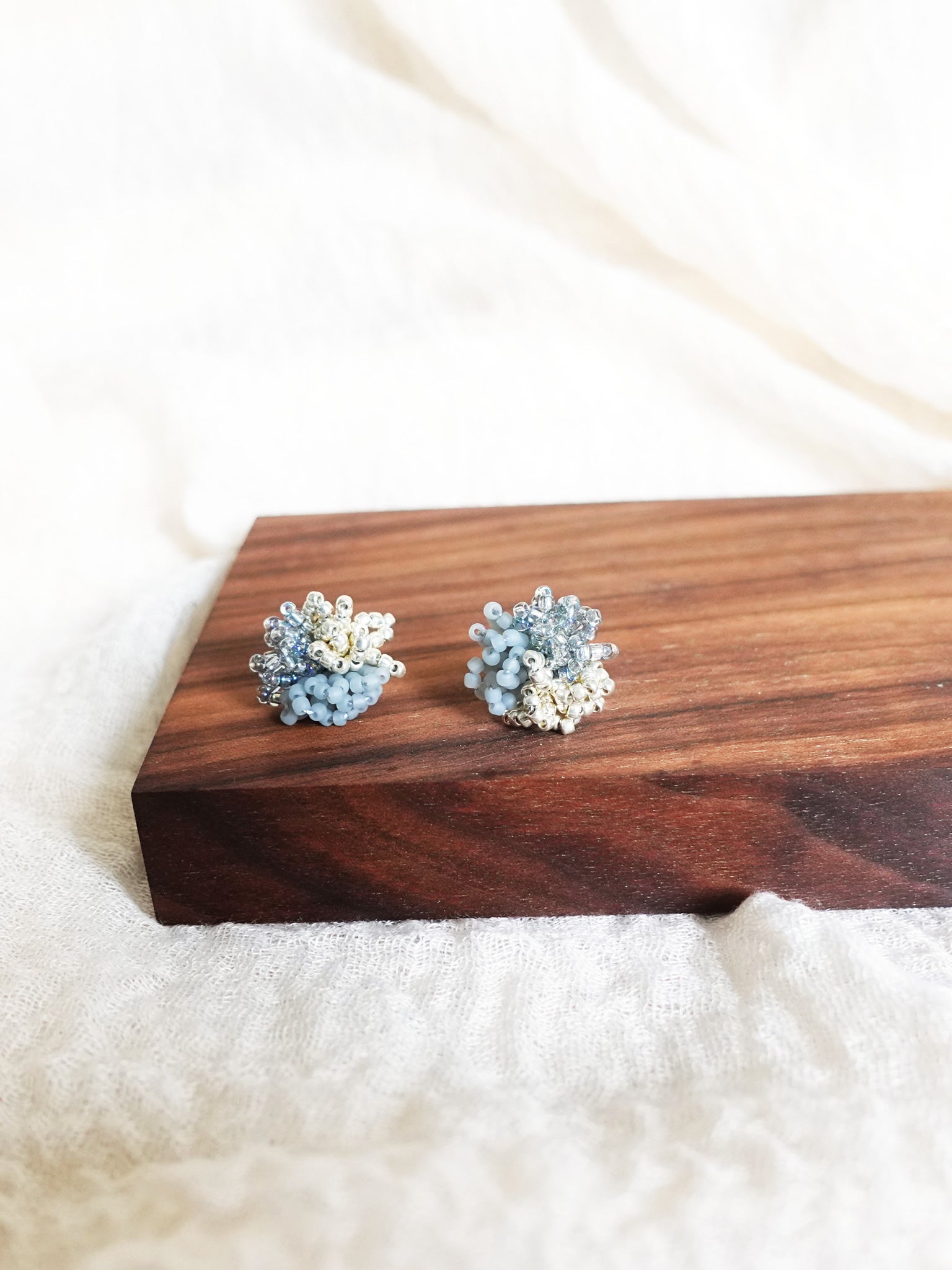 Fluffy Trio Earrings in Mystic Grey Display Front 2