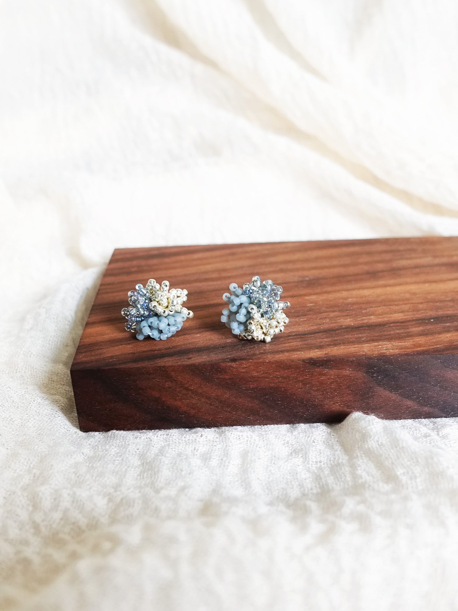 Fluffy Trio Earrings in Mystic Grey Display Front 3