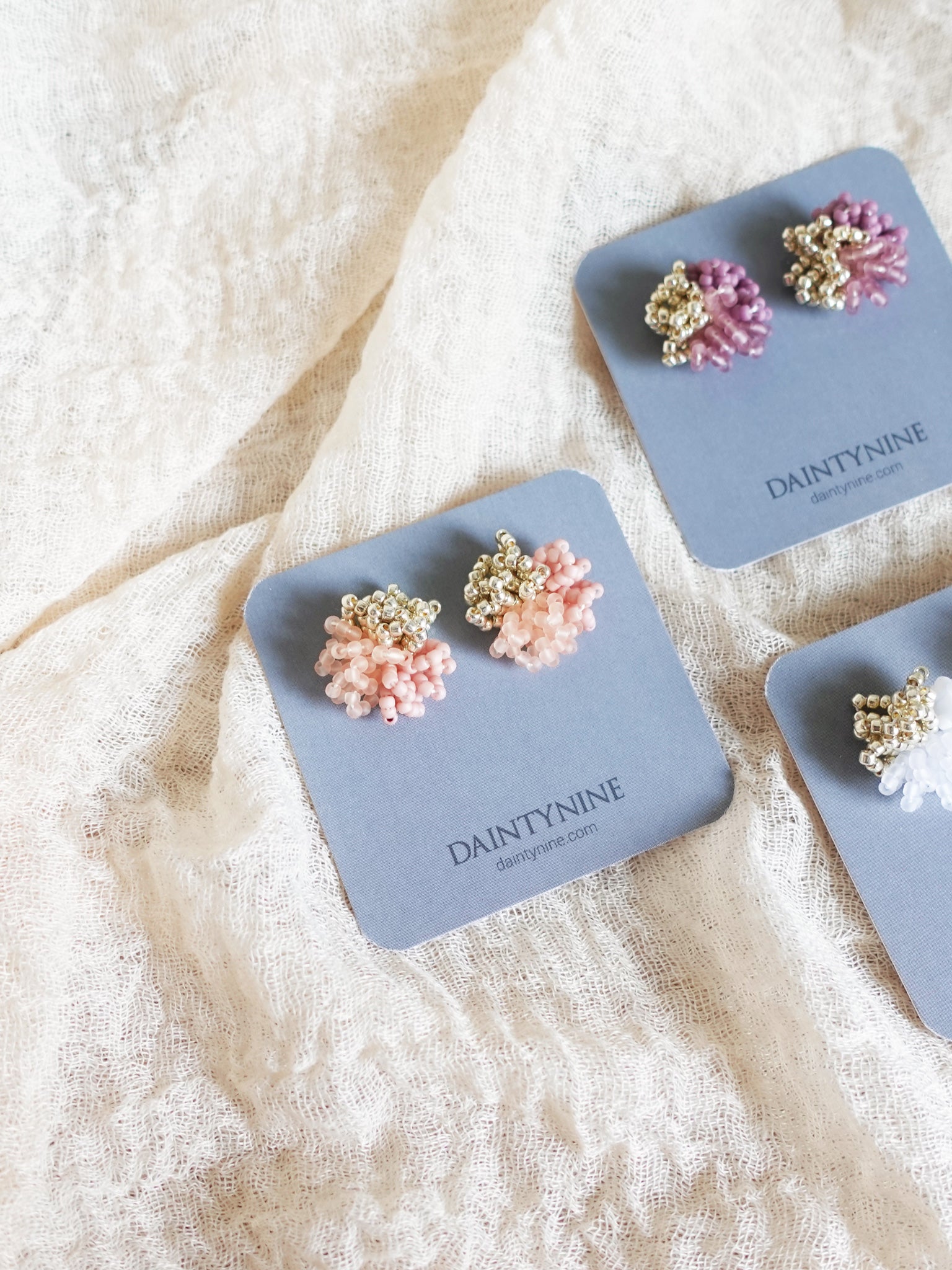 Fluffy Trio Velvet Earrings in Blush Pink Card