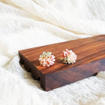 Fluffy Trio Velvet Earrings in Blush Pink Display Left