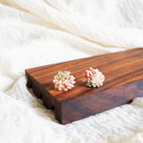Fluffy Trio Velvet Earrings in Blush Pink Display Left