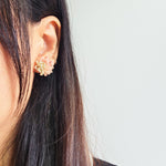 Fluffy Trio Velvet Earrings in Blush Pink Model