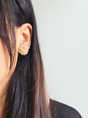Fluffy Trio Velvet Earrings in Blush Pink Model
