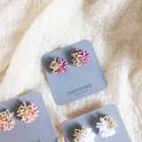 Fluffy Trio Velvet Earrings in Mauve Purple Card
