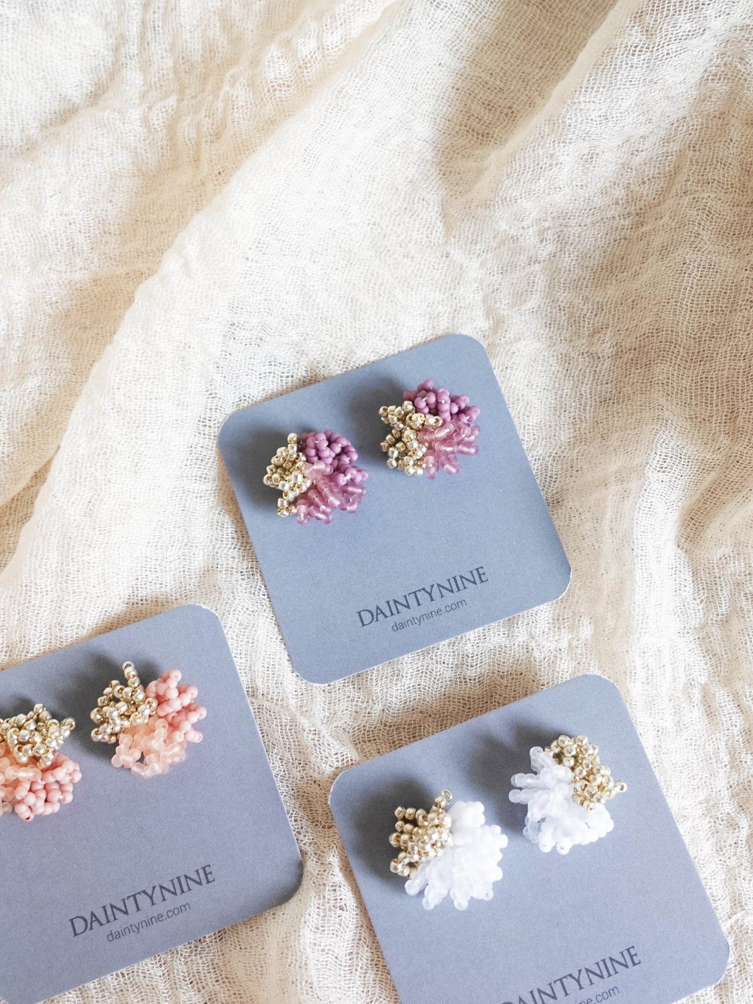 Fluffy Trio Velvet Earrings in Mauve Purple Card
