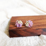 Fluffy Trio Velvet Earrings in Mauve Purple Display Front
