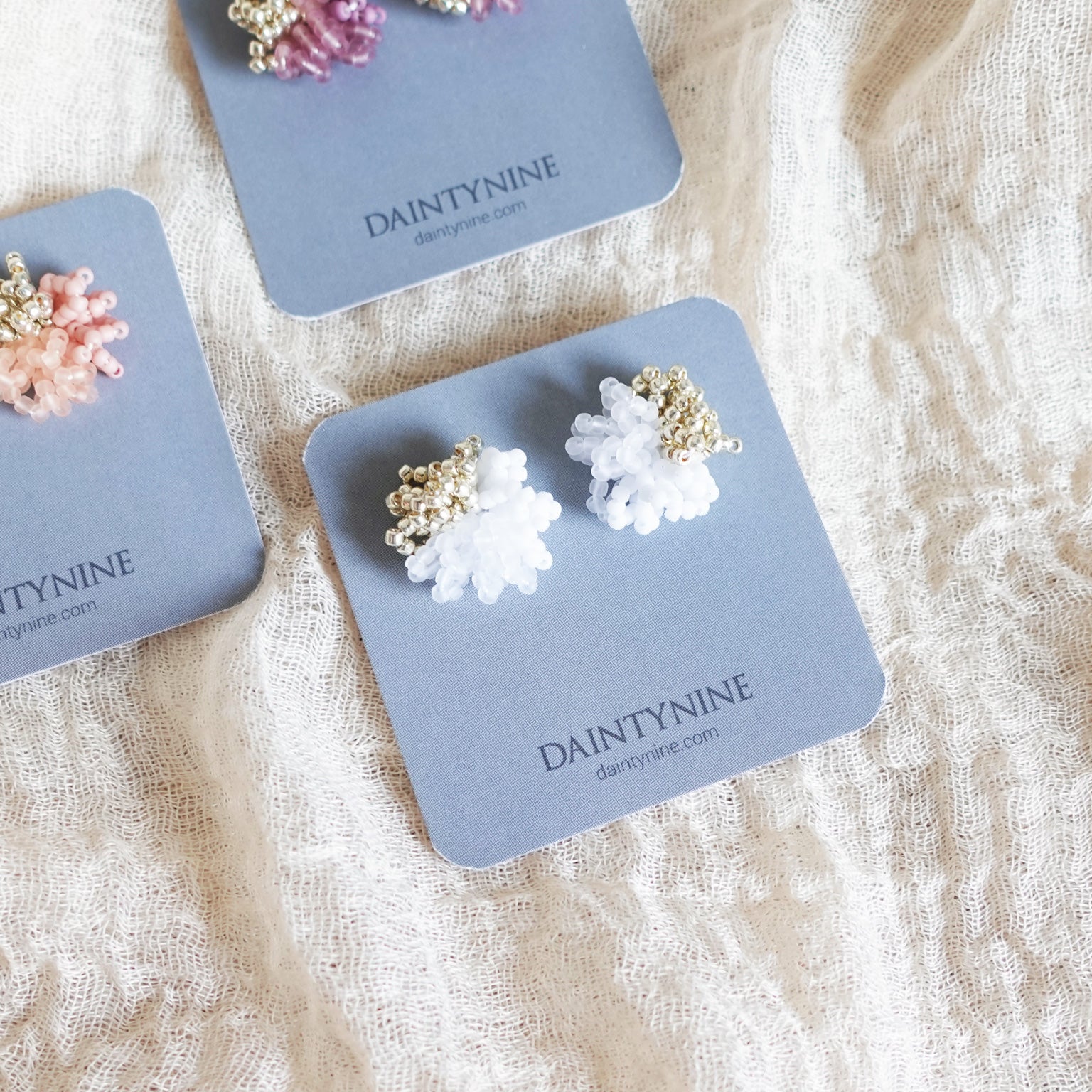 Fluffy Trio Velvet Earrings in White Card