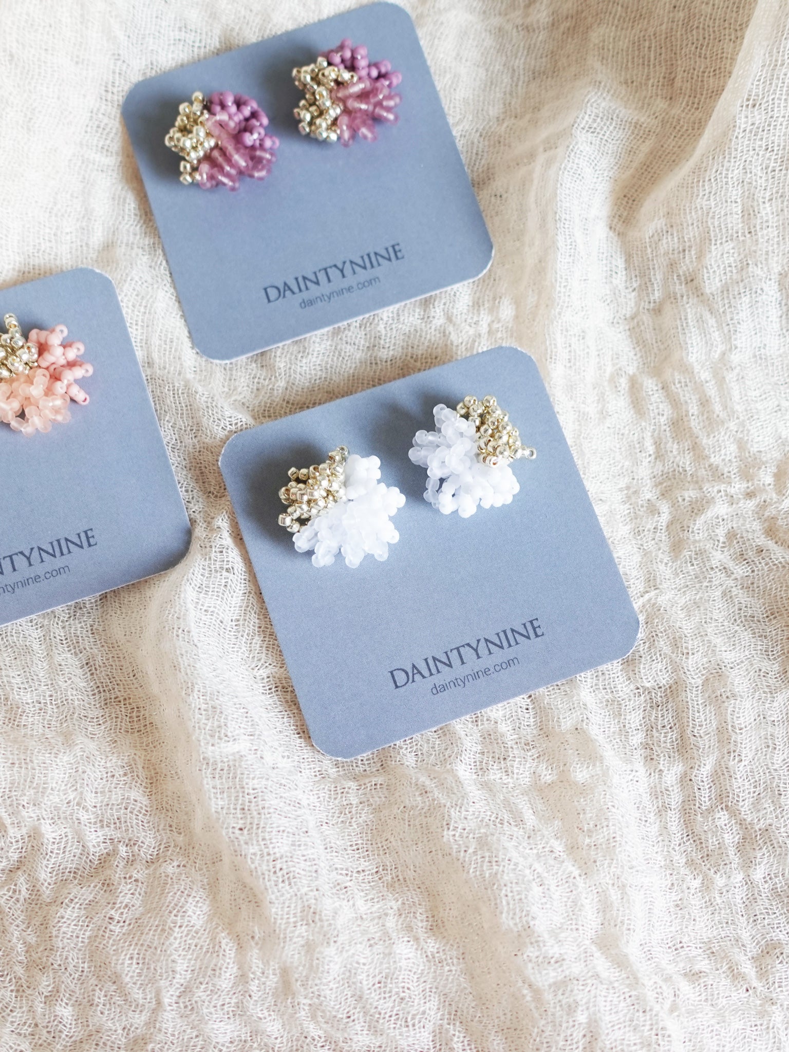 Fluffy Trio Velvet Earrings in White Card