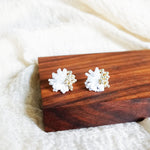 Fluffy Trio Velvet Earrings in White Front 1