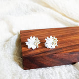 Fluffy Trio Velvet Earrings in White Front 1