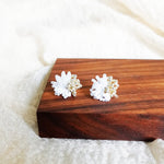 Fluffy Trio Velvet Earrings in White Front 2