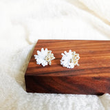 Fluffy Trio Velvet Earrings in White Front 2