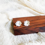 Fluffy Trio Velvet Earrings in White Front 3