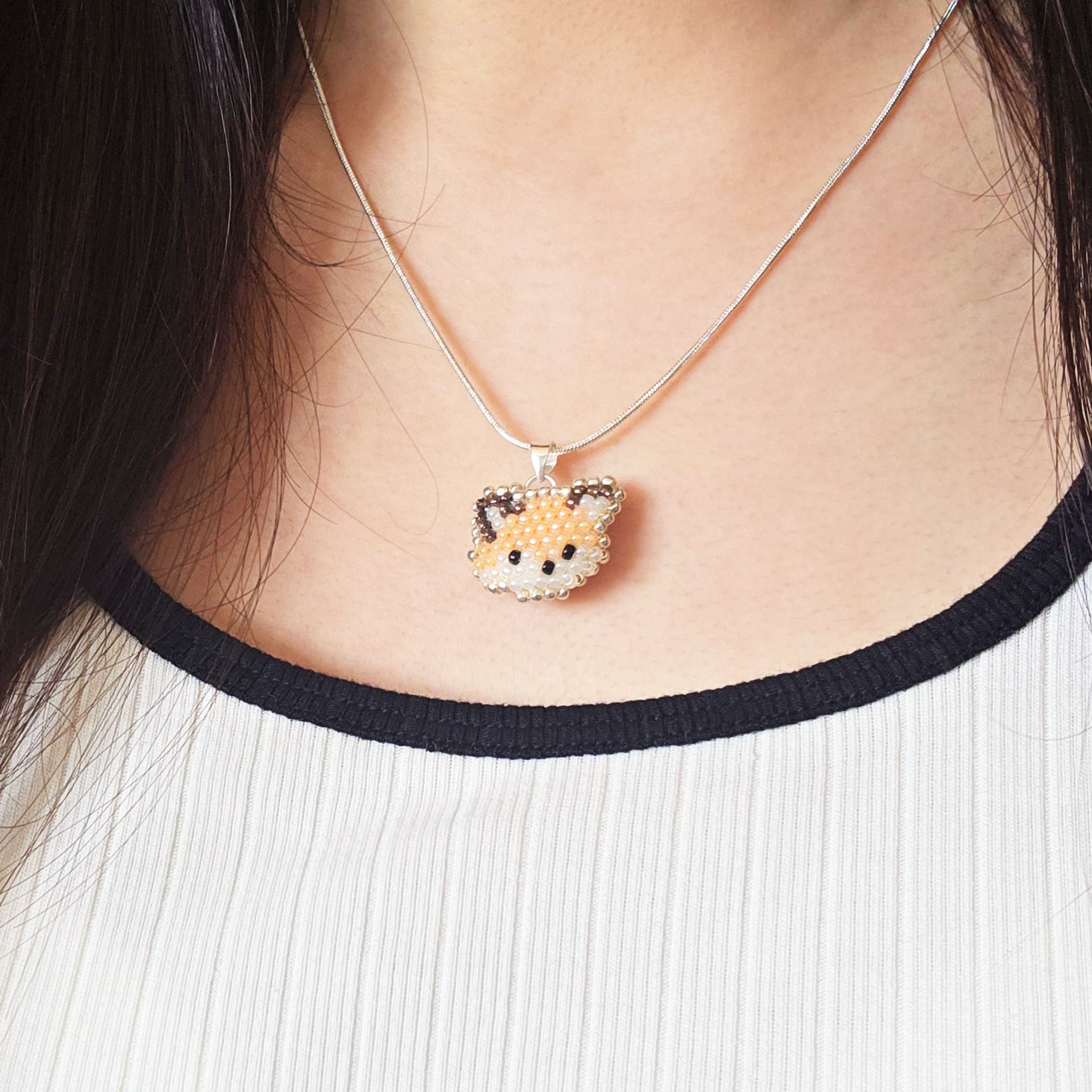 Fox Pendant Necklace Model Close