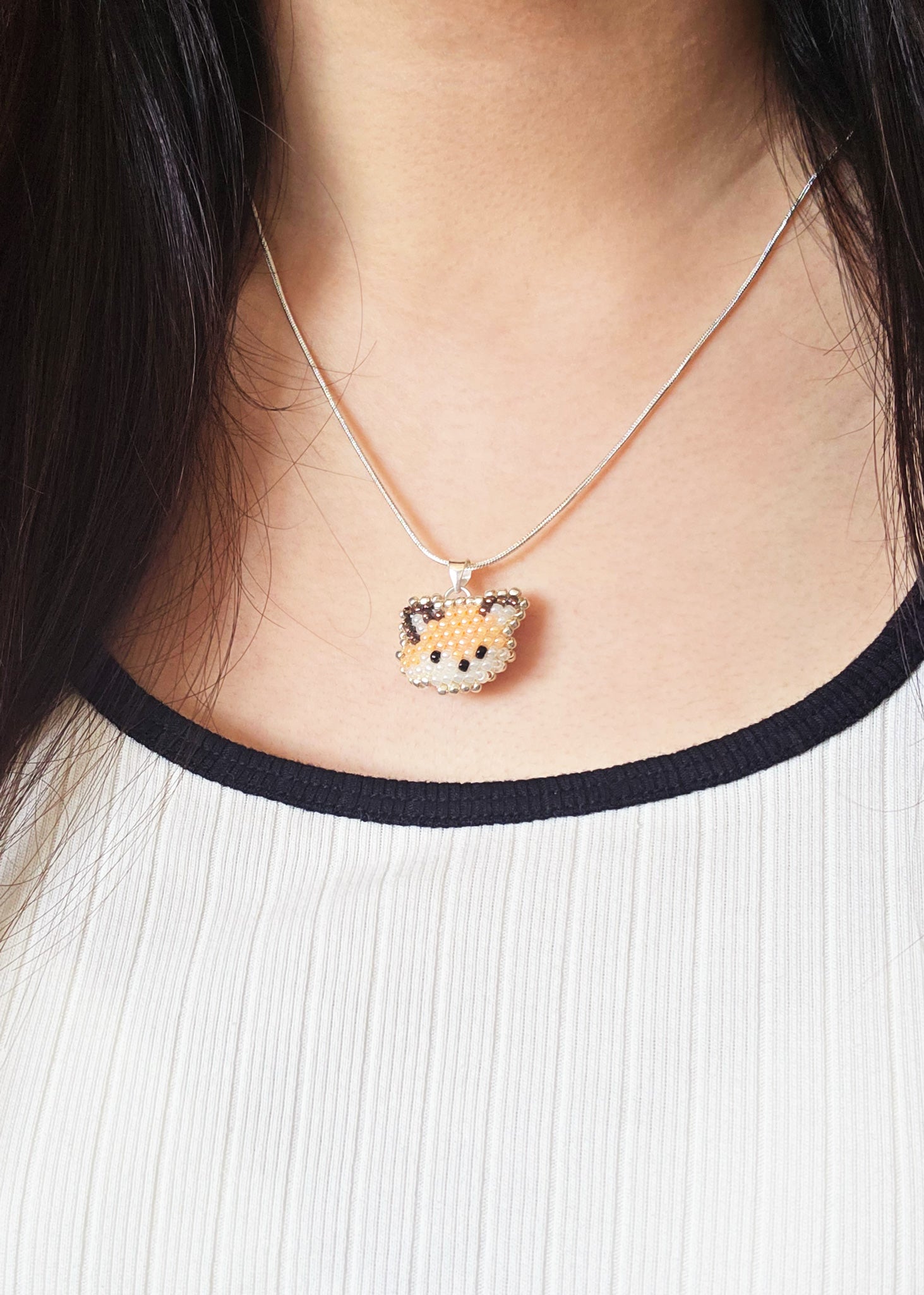 Fox Pendant Necklace Model Close