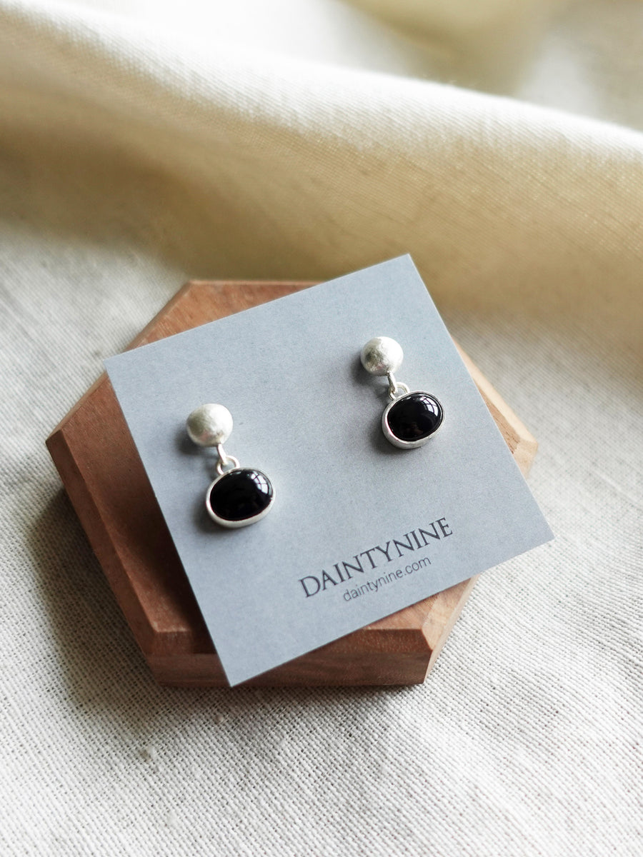 Fused Studs Onyx Oval Drop Earrings Card