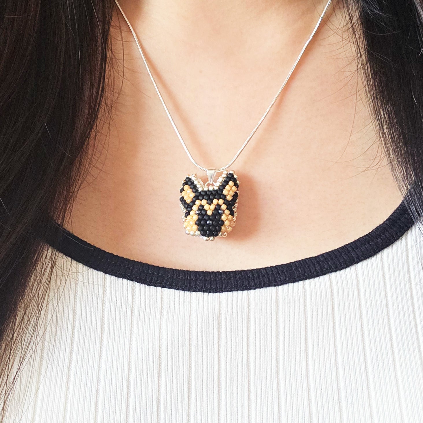 German Shepherd Necklace Model Close