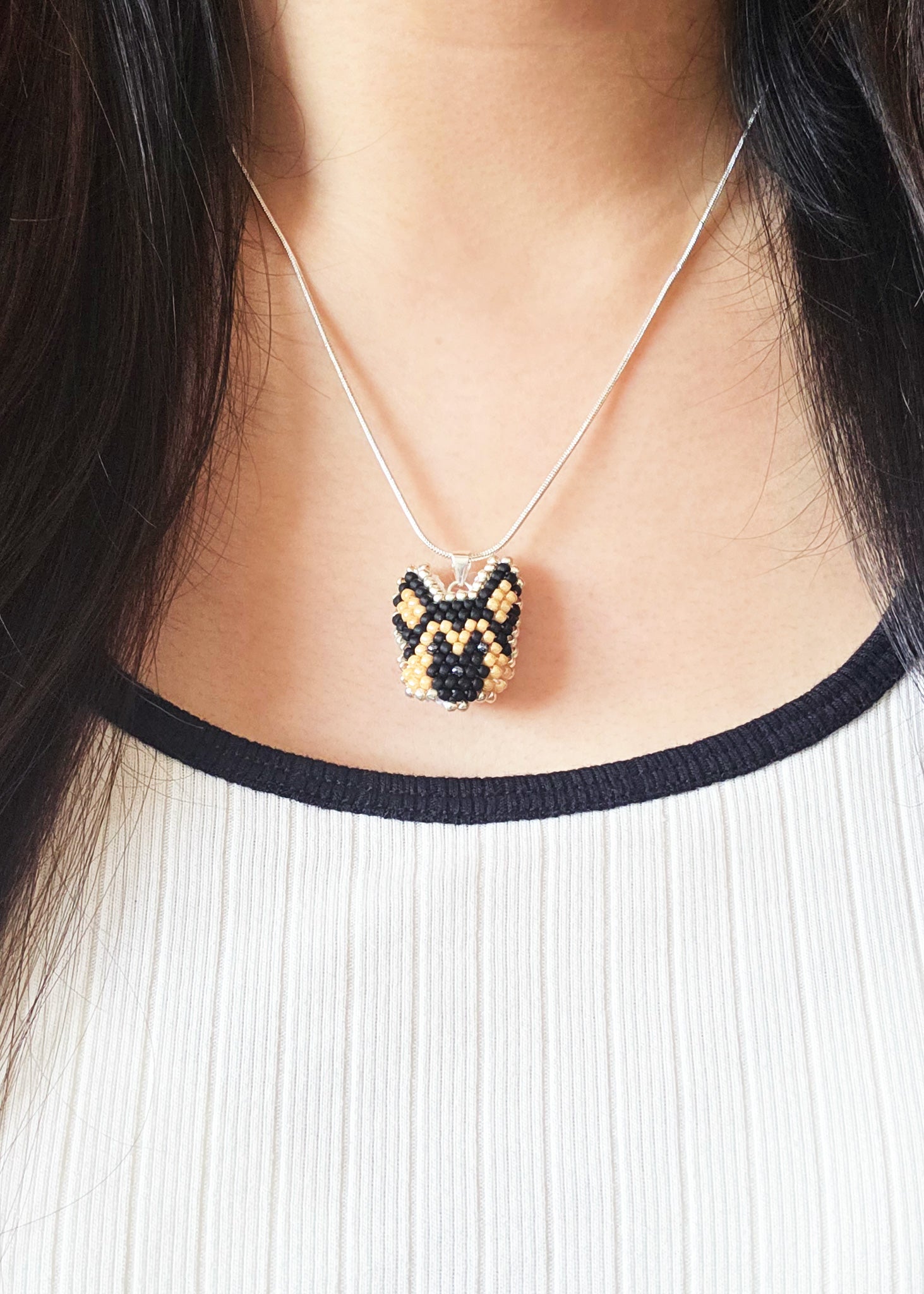 German Shepherd Necklace Model Close