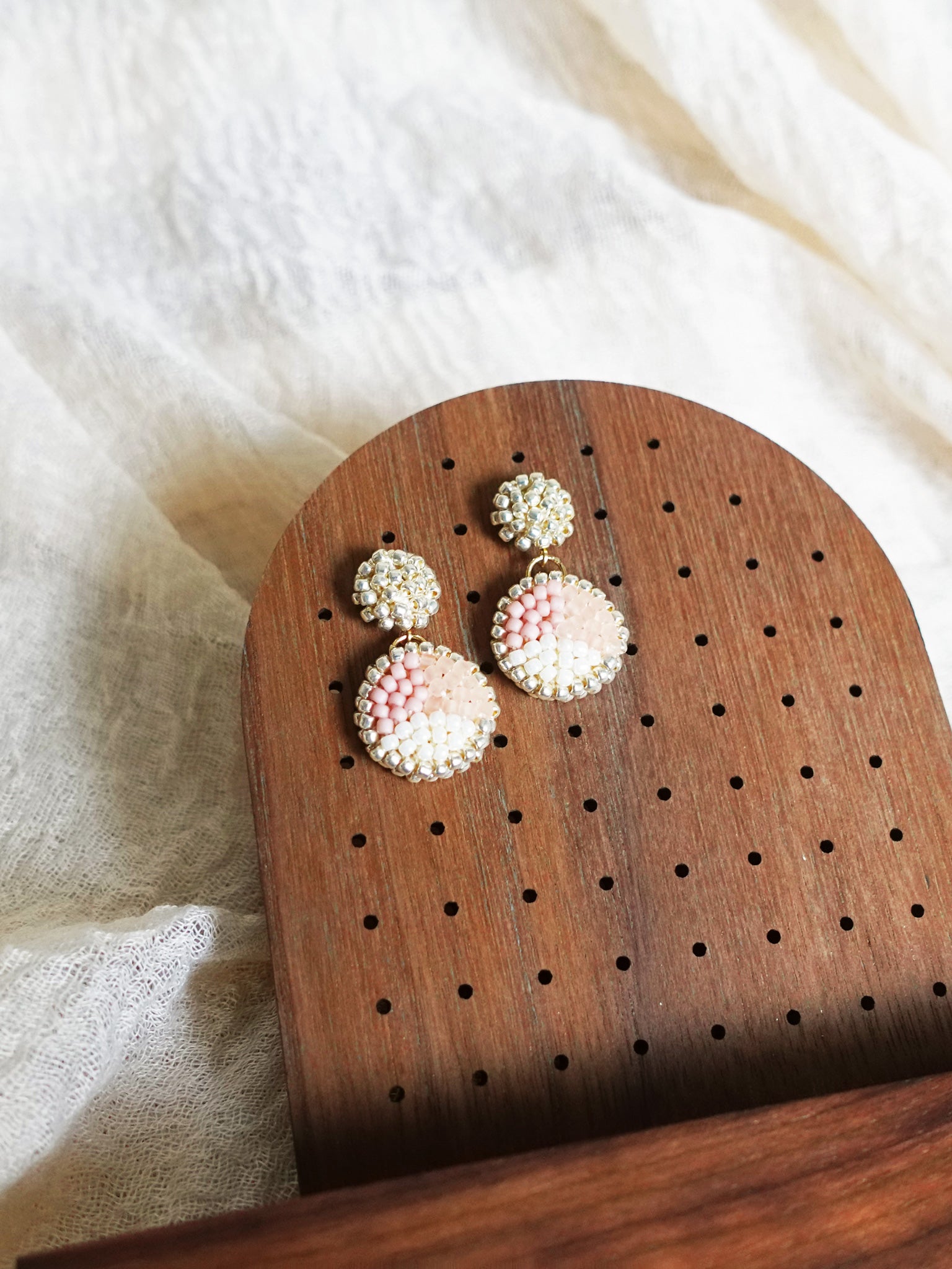 Goldie Drop Earrings in Blush Pink Display Front