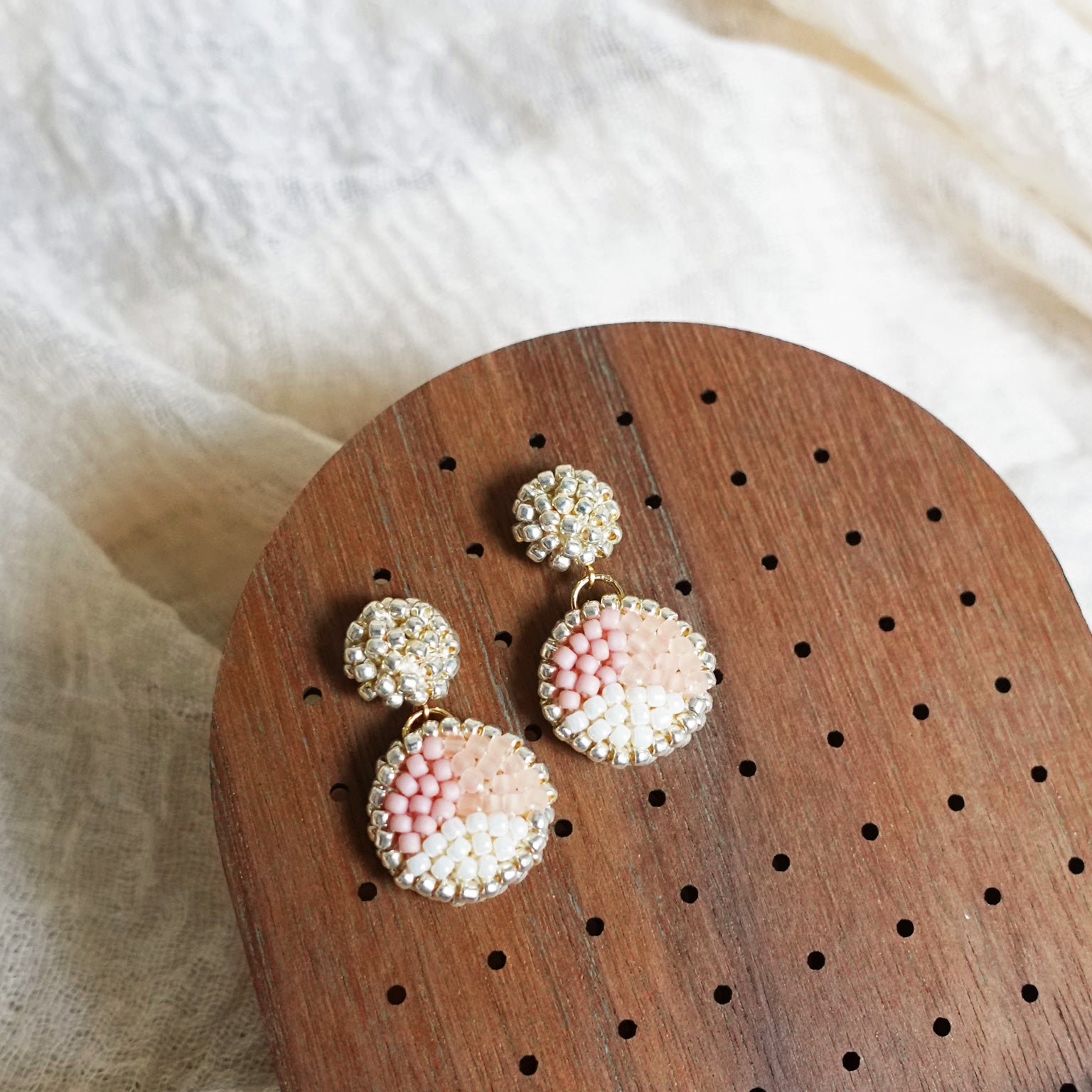 Goldie Drop Earrings in Blush Pink Display Left Close